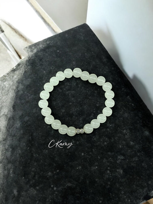 Bracelet femme perles de verre floral argent 4mm blanc