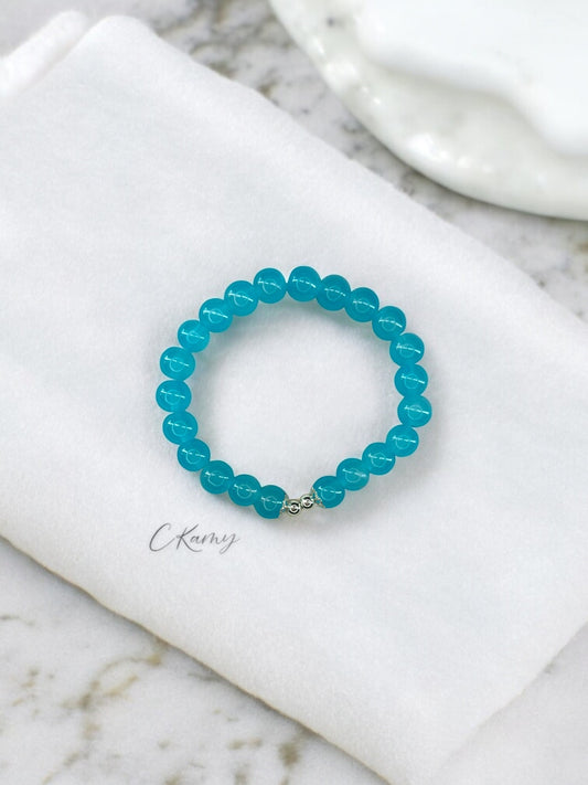Bracelet femme perles de verre floral argent 4mm bleu