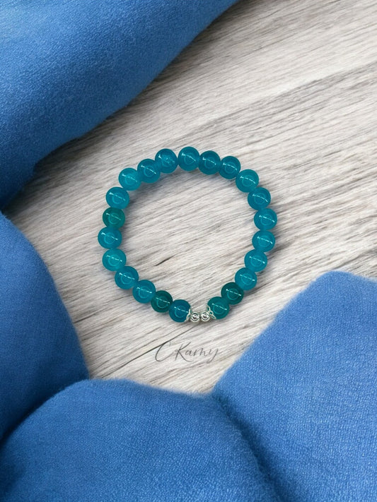 Bracelet femme perles de verre floral argent 4mm bleu turquoise