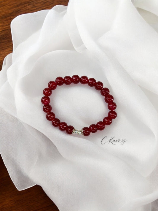 Bracelet femme perles de verre floral argent 4mm bordeaux