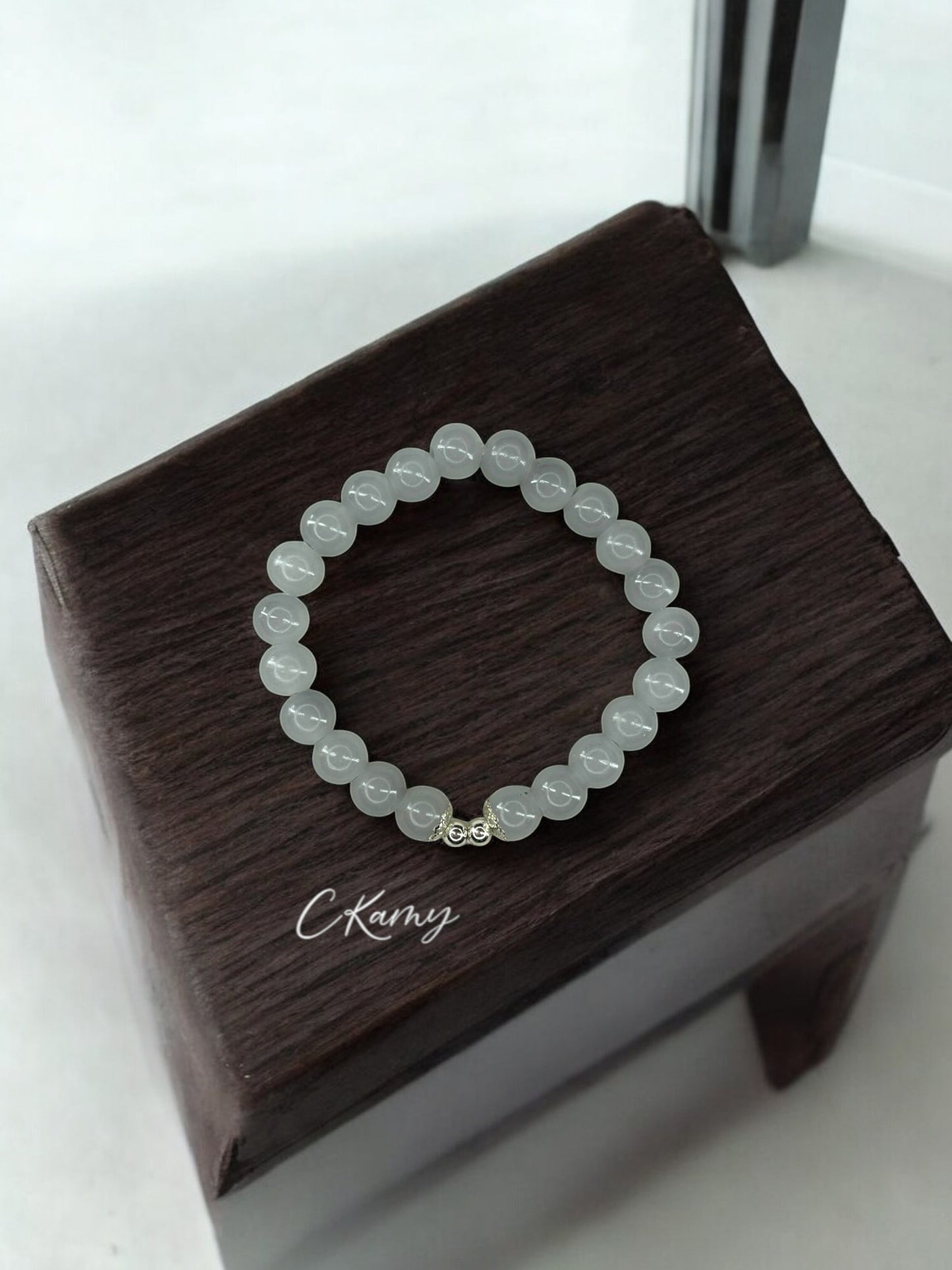 Bracelet femme perles de verre floral argent 4mm gris