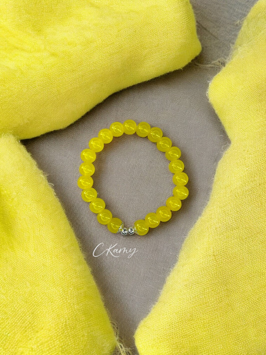 Bracelet femme perles de verre floral argent 4mm jaune