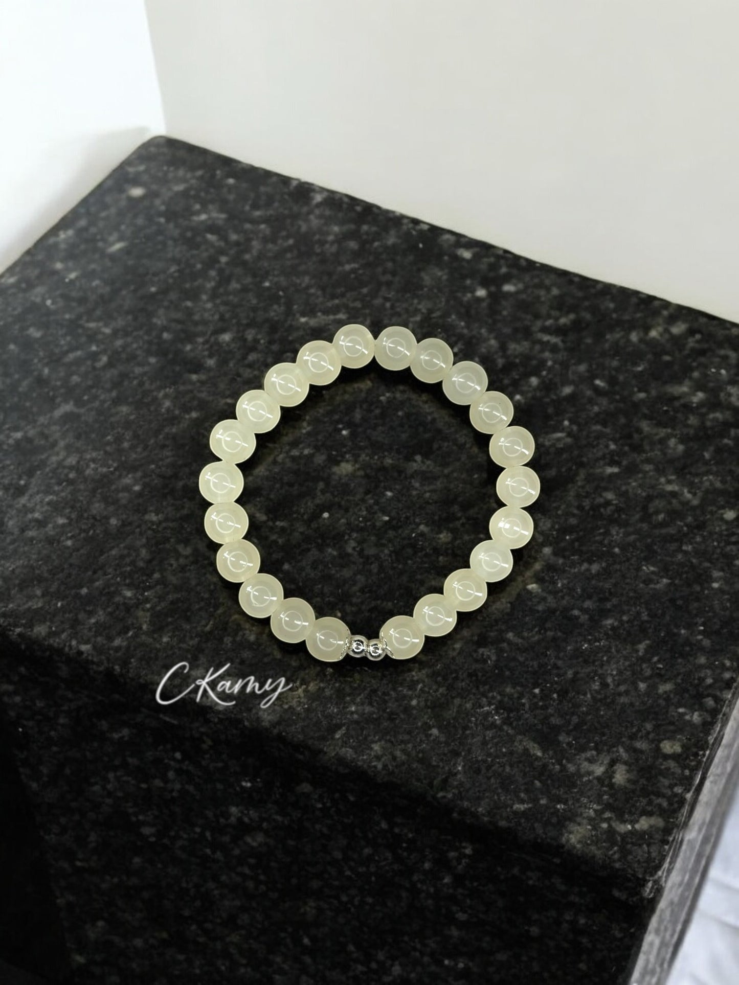 Bracelet femme perles de verre floral argent 4mm jaune champagne