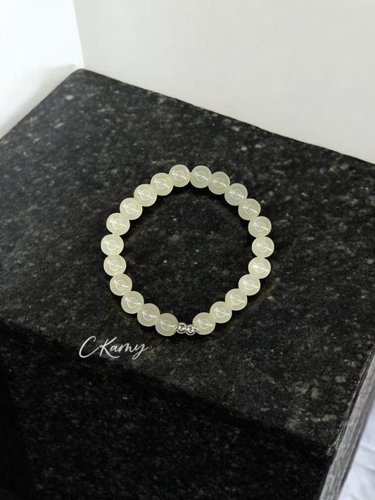 Bracelet femme perles de verre floral argent 4mm jaune champagne