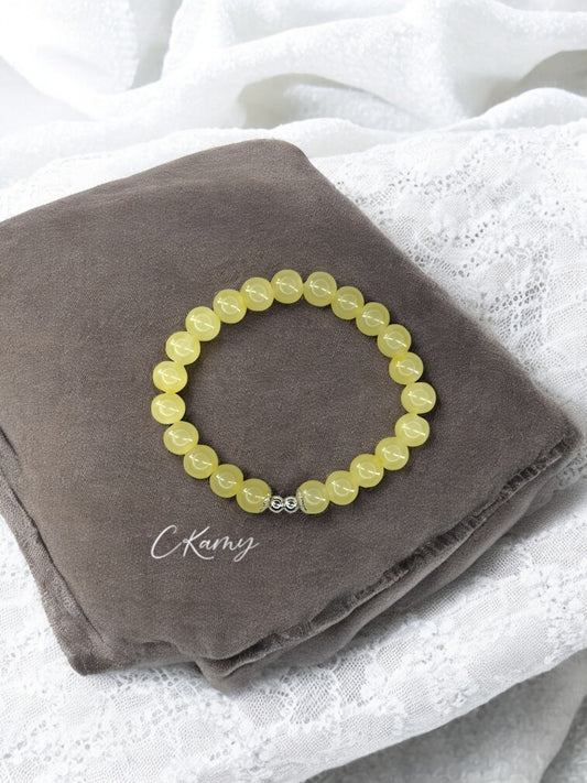 Bracelet femme perles de verre floral argent 4mm jaune clair