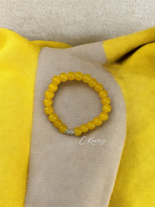 Bracelet femme perles de verre floral argent 4mm jaune orangé
