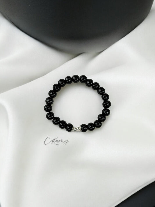 Bracelet femme perles de verre floral argent 4mm noir