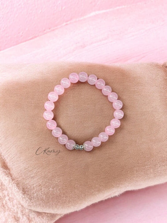 Bracelet femme perles de verre floral argent 4mm rose clair