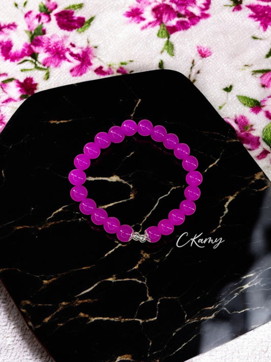 Bracelet femme perles de verre floral argent 4mm rose flash