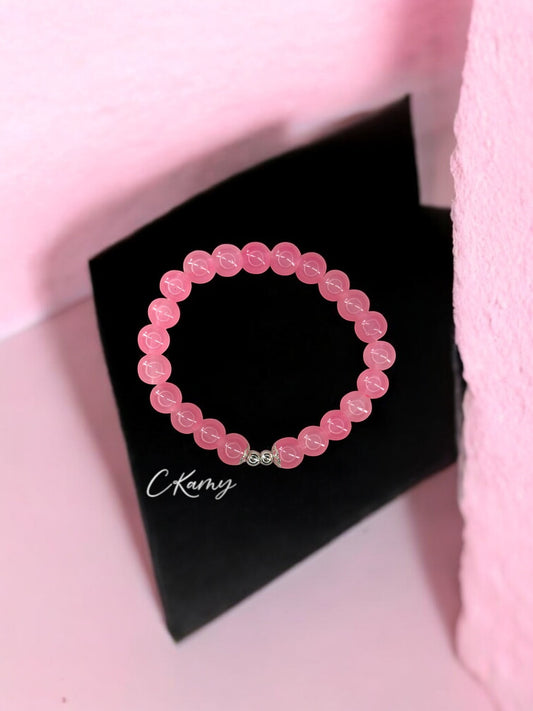 Bracelet femme perles de verre floral argent 4mm rose foncé