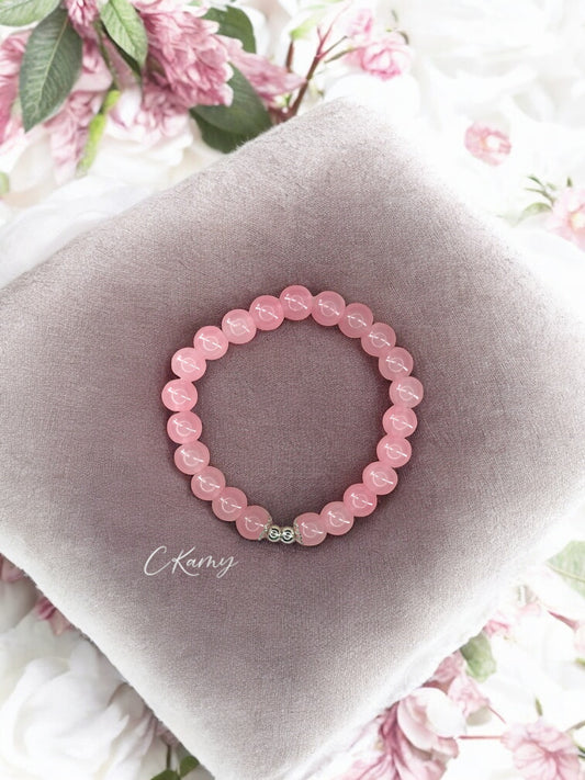 Bracelet femme perles de verre floral argent 4mm rose saumon clair