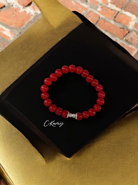 Bracelet femme perles de verre floral argent 4mm rouge