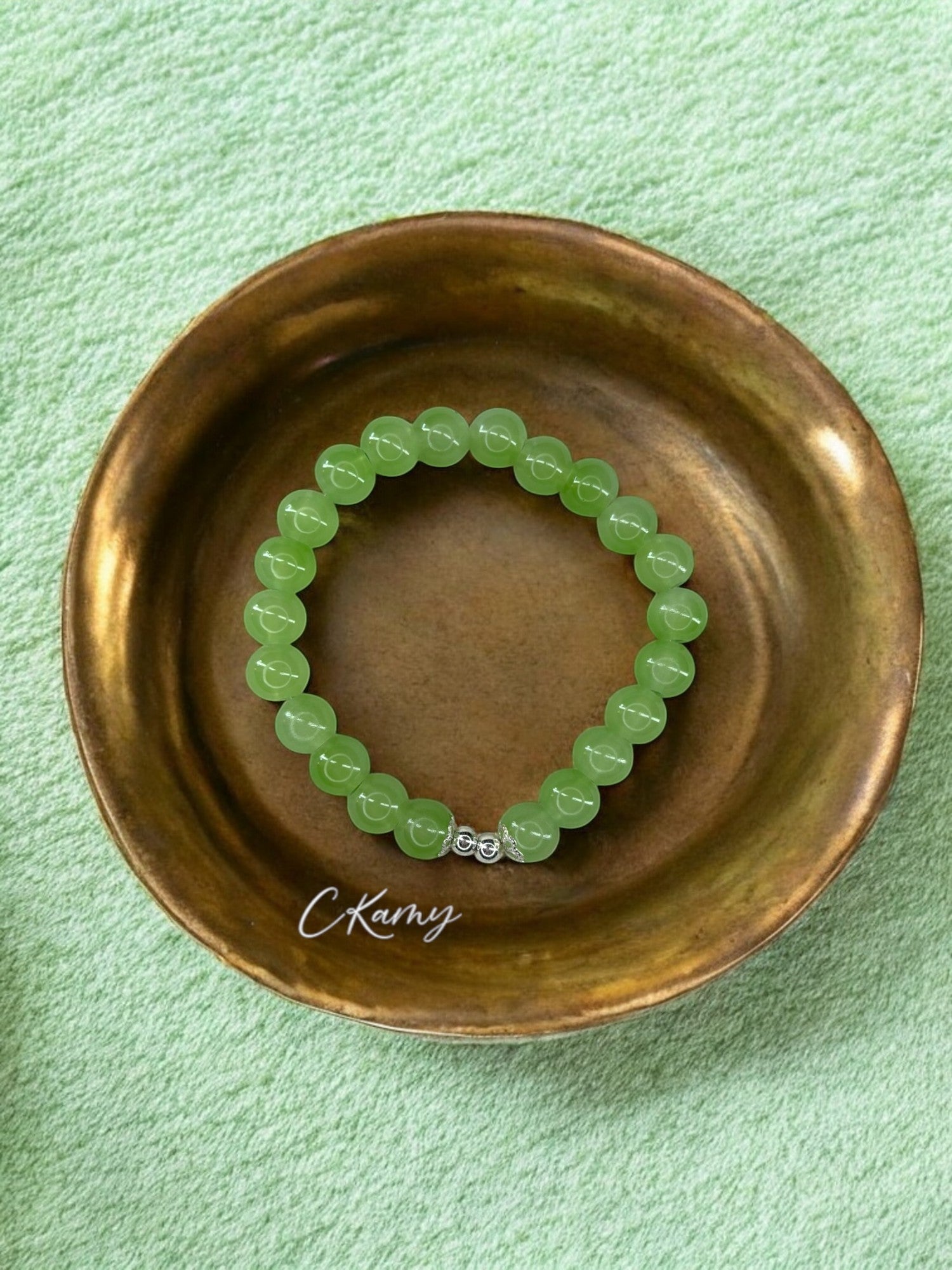 Bracelet femme perles de verre floral argent 4mm vert
