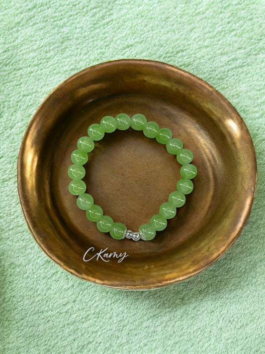 Bracelet femme perles de verre floral argent 4mm vert