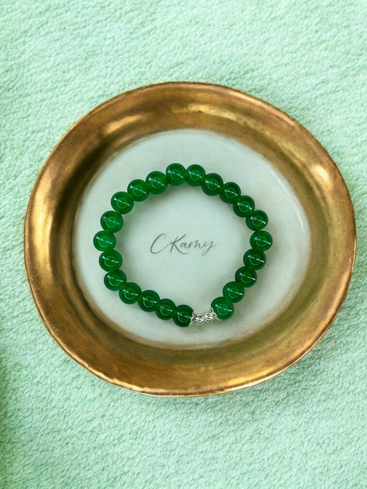 Bracelet femme perles de verre floral argent 4mm vert bouteille