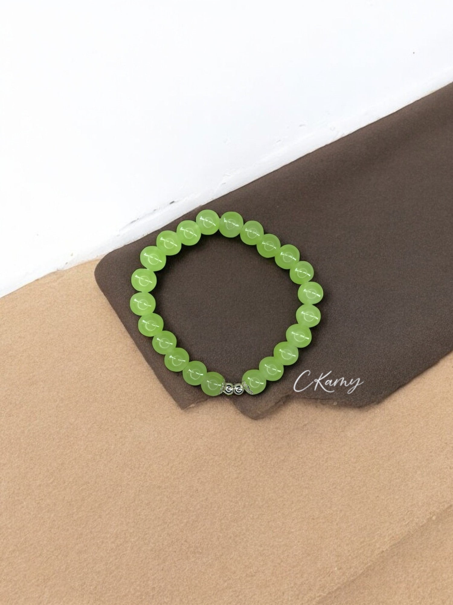 Bracelet femme perles de verre floral argent 4mm vert clair