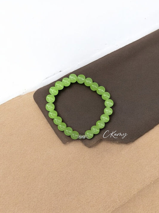 Bracelet femme perles de verre floral argent 4mm vert clair