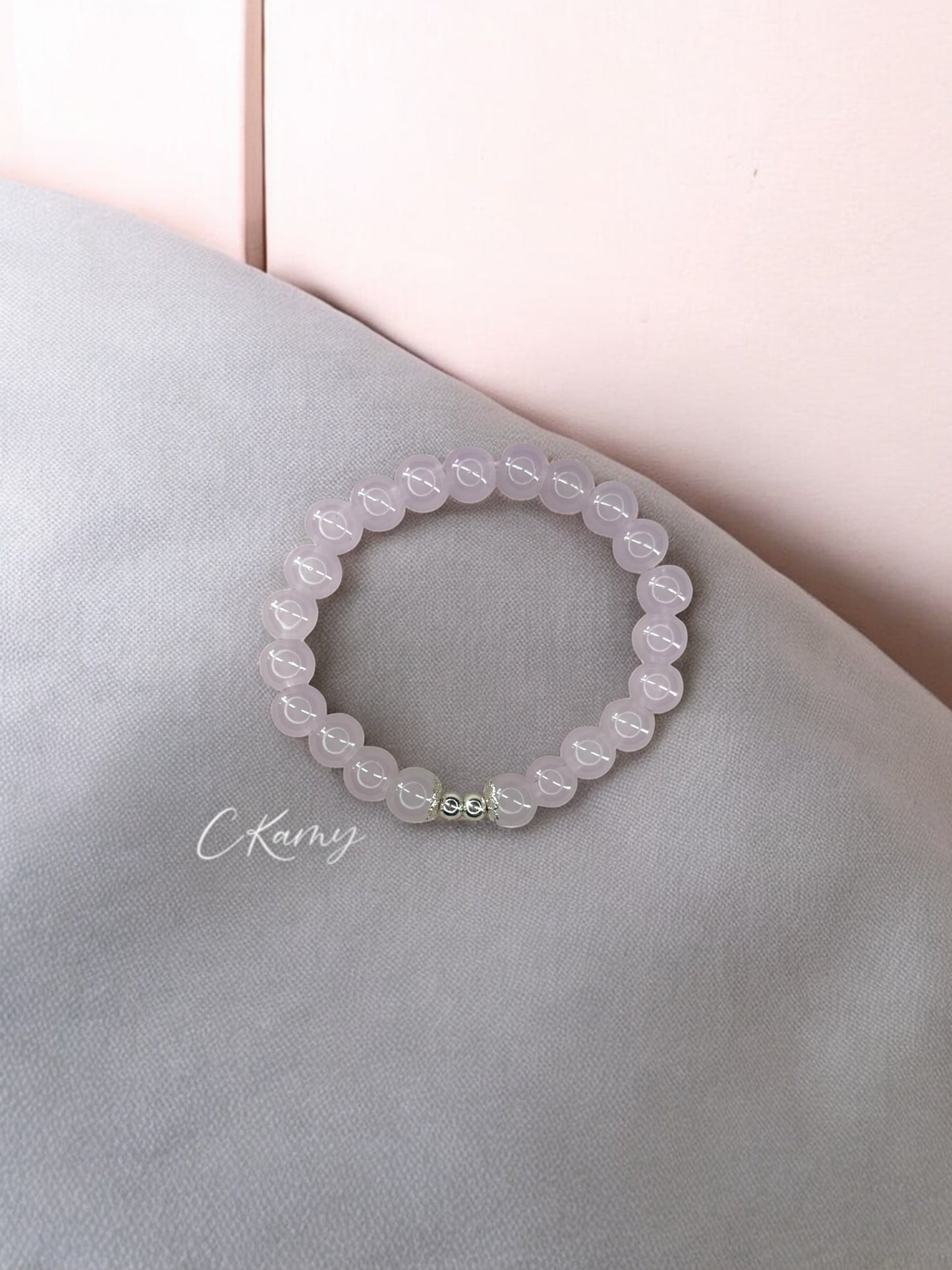 Bracelet femme perles de verre floral argent 4mm violet clair