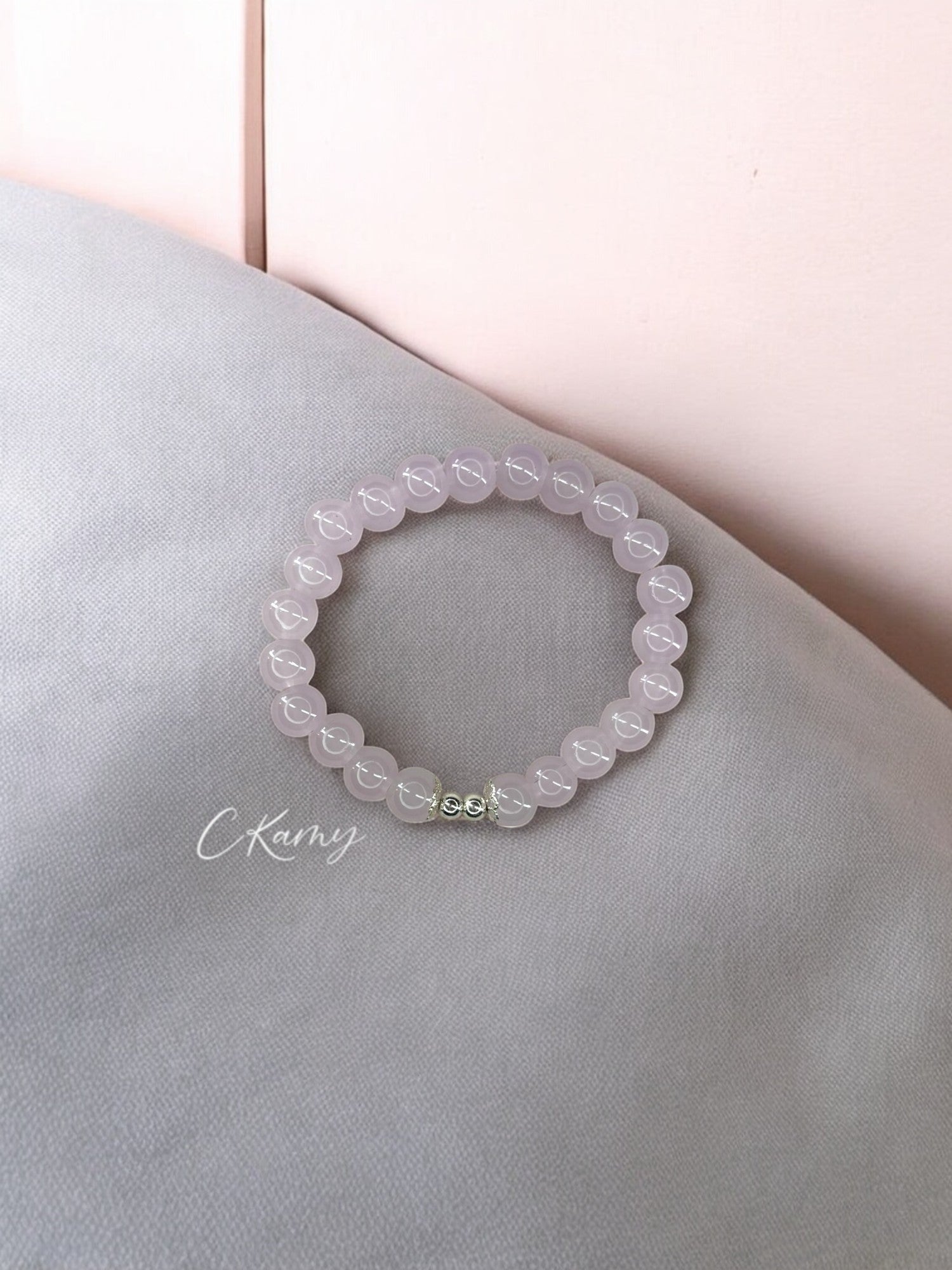 Bracelet femme perles de verre floral argent 4mm violet clair