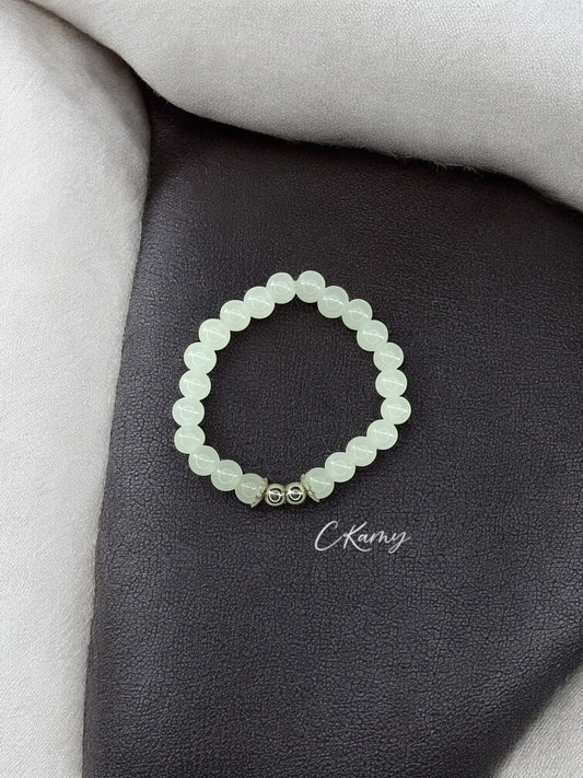 Bracelet femme perles de verre floral argent 6mm blanc