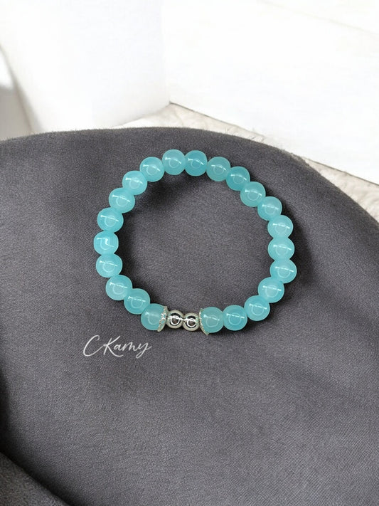 Bracelet femme perles de verre floral argent 6mm bleu clair