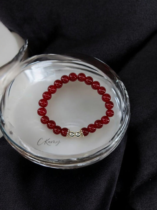 Bracelet femme perles de verre floral argent 6mm bordeaux