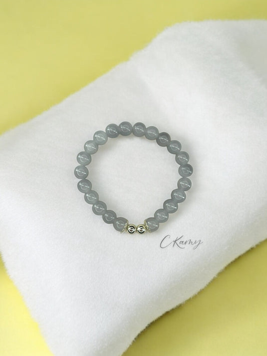 Bracelet femme perles de verre floral argent 6mm gris