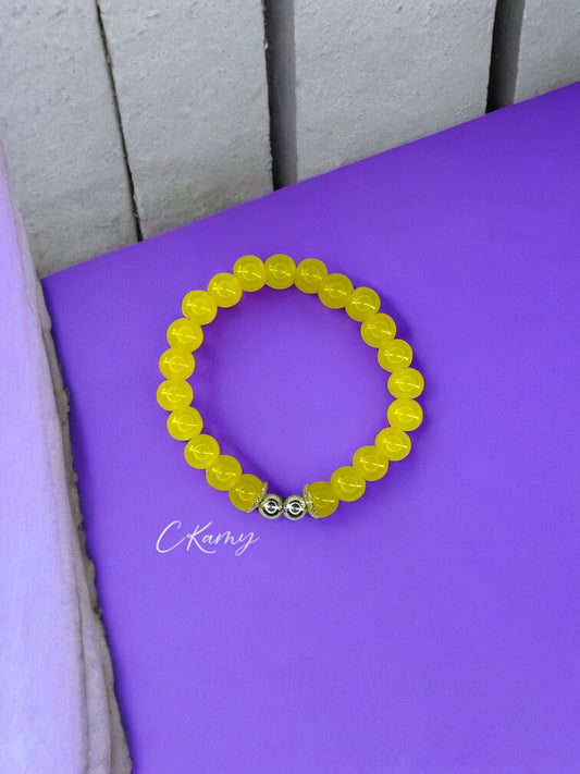 Bracelet femme perles de verre floral argent 6mm jaune