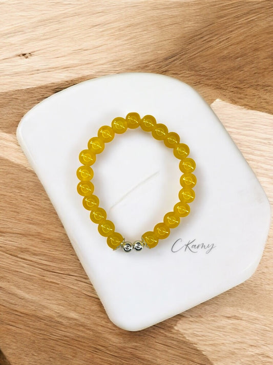 Bracelet femme perles de verre floral argent 6mm jaune orangé