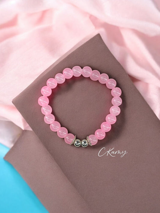 Bracelet femme perles de verre floral argent 6mm rose