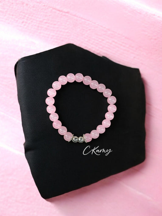 Bracelet femme perles de verre floral argent 6mm rose clair
