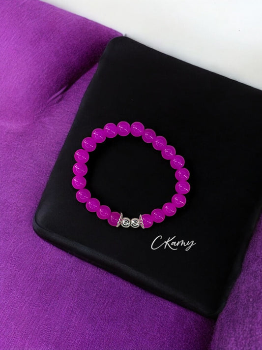 Bracelet femme perles de verre floral argent 6mm rose flash