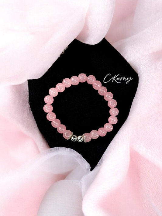 Bracelet femme perles de verre floral argent 6mm rose saumon clair