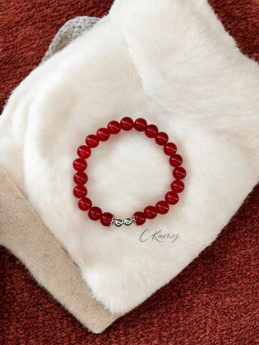 Bracelet femme perles de verre floral argent 6mm rouge