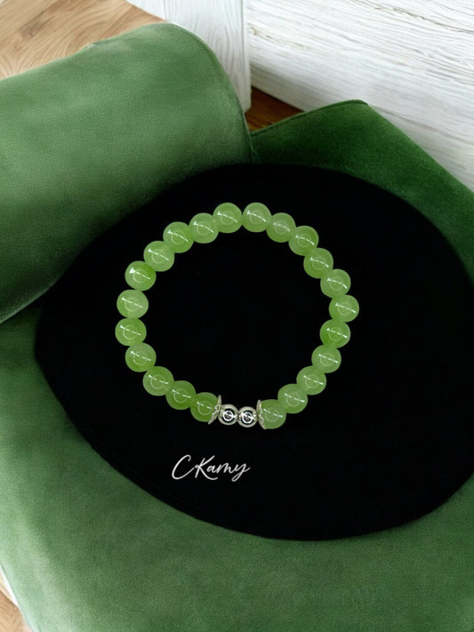 Bracelet femme perles de verre floral argent 6mm vert