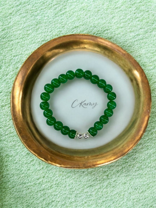 Bracelet femme perles de verre floral argent 6mm vert bouteille