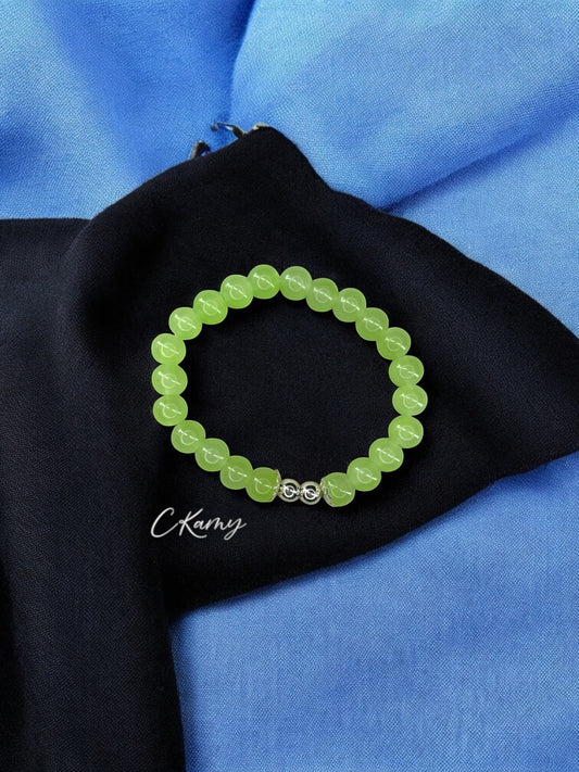 Bracelet femme perles de verre floral argent 6mm vert clair