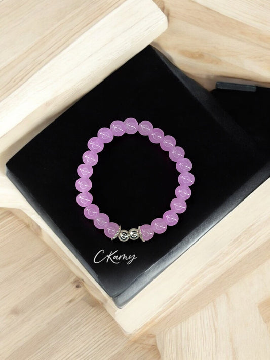 Bracelet femme perles de verre floral argent 6mm violet