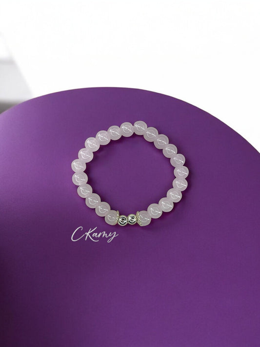 Bracelet femme perles de verre floral argent 6mm violet clair