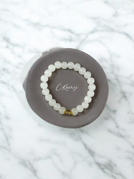 Bracelet femme perles de verre floral doré 4mm blanc