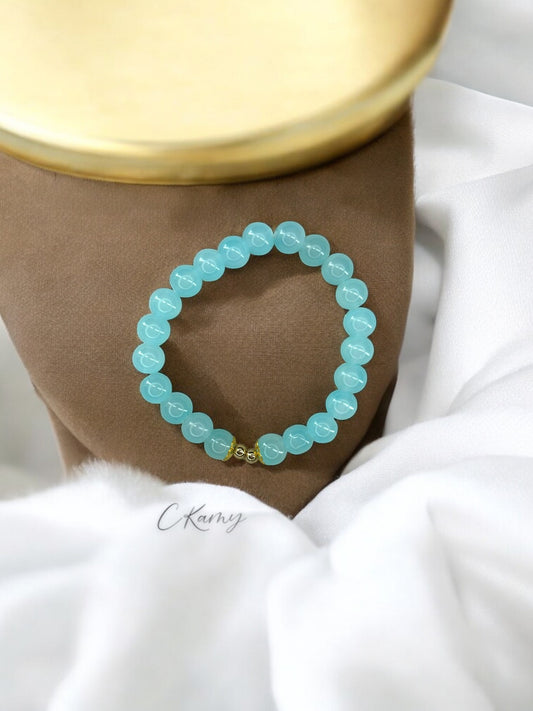 Bracelet femme perles de verre floral doré 4mm bleu clair