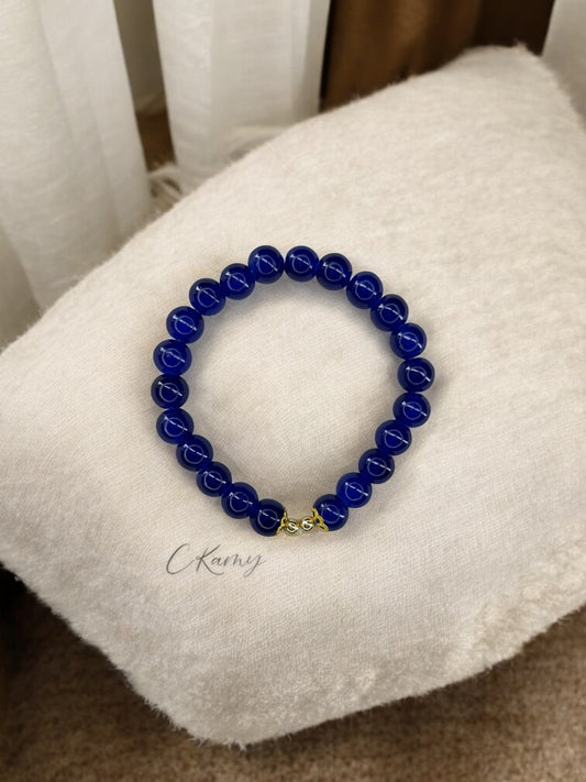 Bracelet femme perles de verre floral doré 4mm bleu foncé