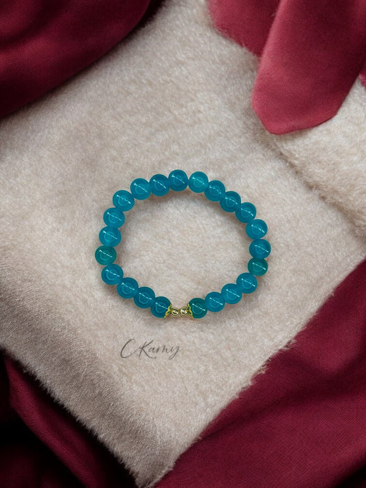 Bracelet femme perles de verre floral doré 4mm bleu turquoise