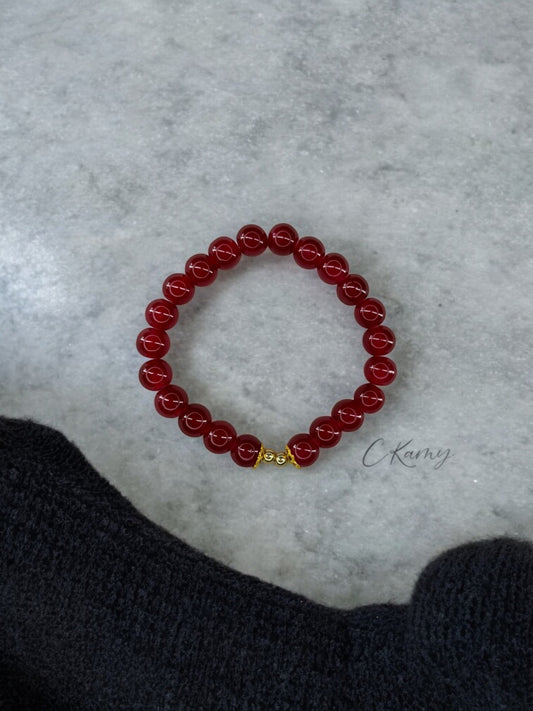 Bracelet femme perles de verre floral doré 4mm bordeaux