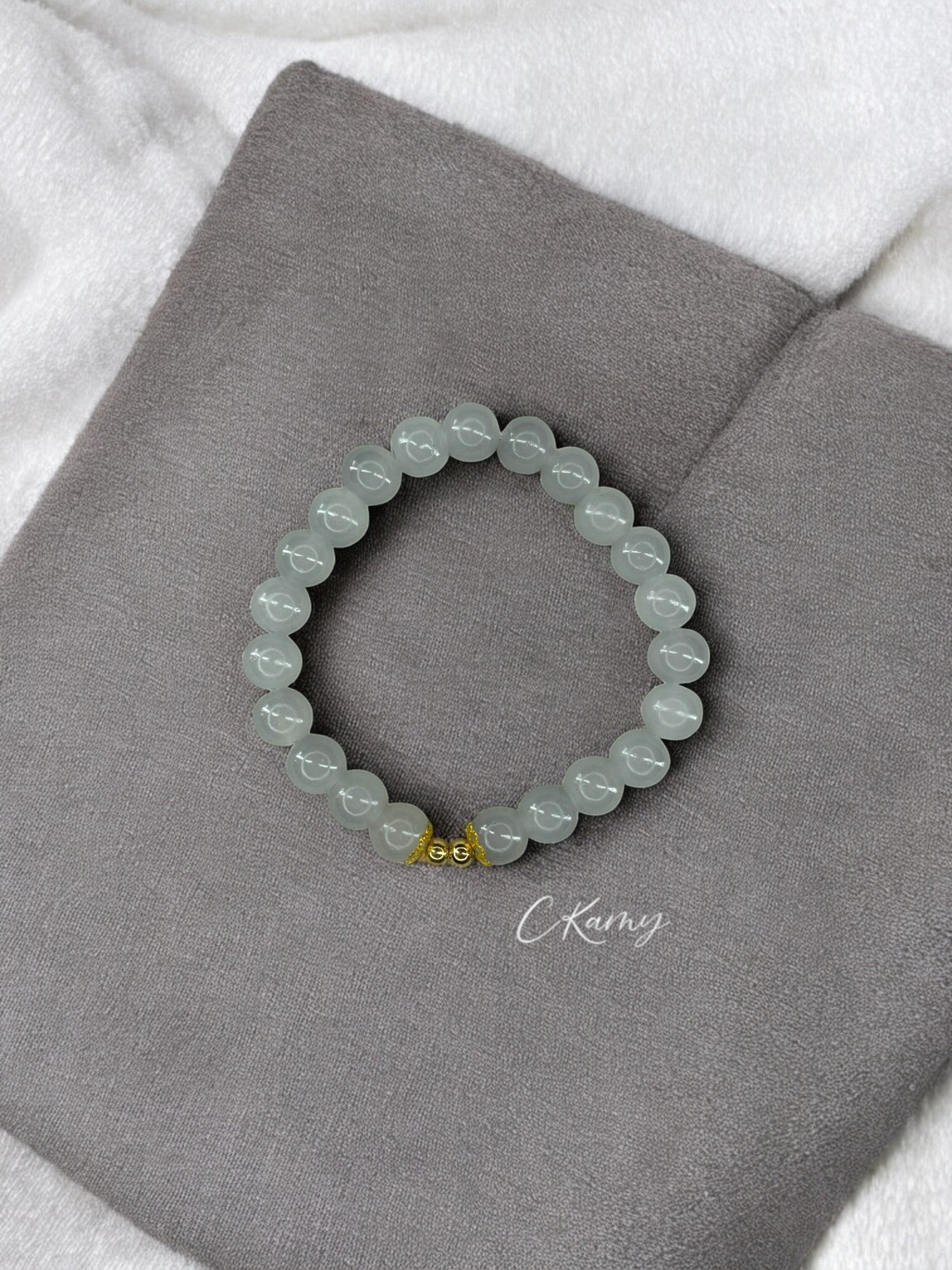 Bracelet femme perles de verre floral doré 4mm gris