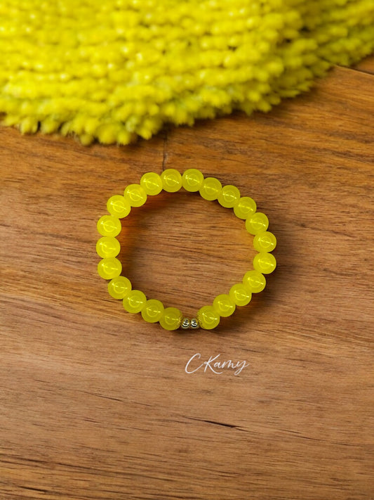 Bracelet femme perles de verre floral doré 4mm jaune