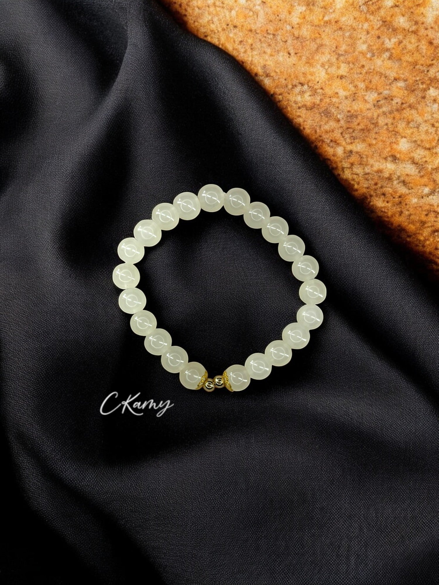 Bracelet femme perles de verre floral doré 4mm jaune champagne