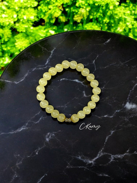 Bracelet femme perles de verre floral doré 4mm jaune clair