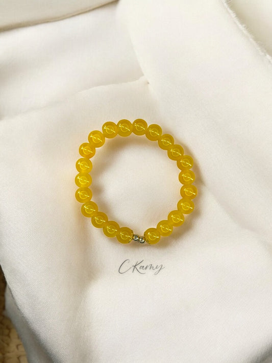 Bracelet femme perles de verre floral doré 4mm jaune orangé