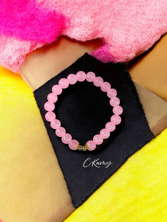 Bracelet femme perles de verre floral doré 4mm rose